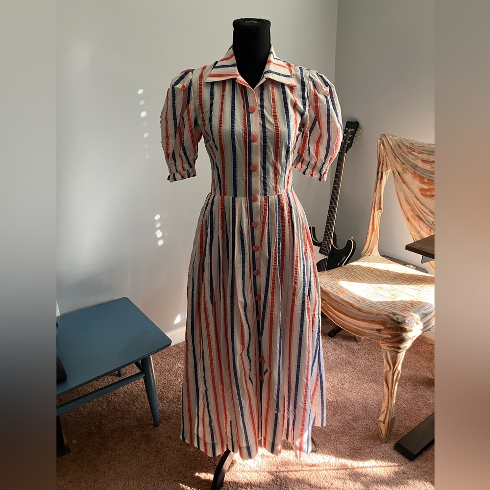 Buru red and white striped dress